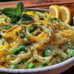 fresh spring pea and mint pasta - featured image