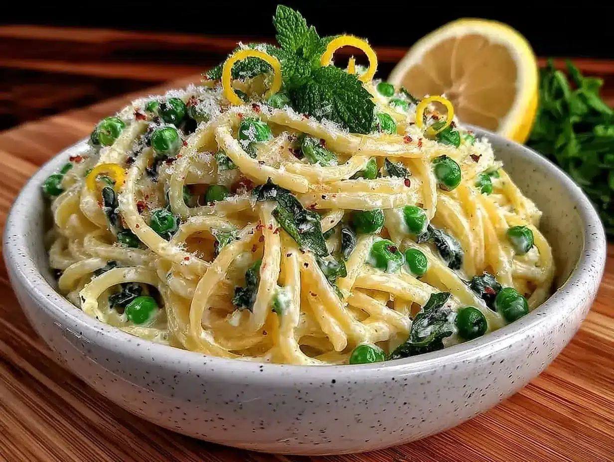 fresh spring pea and mint pasta preparation steps