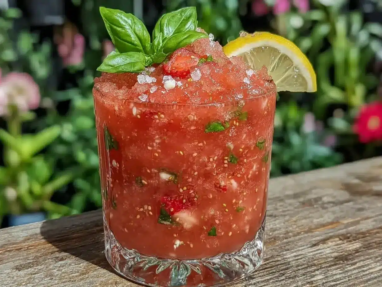 frozen strawberry basil lemonade slushie preparation steps