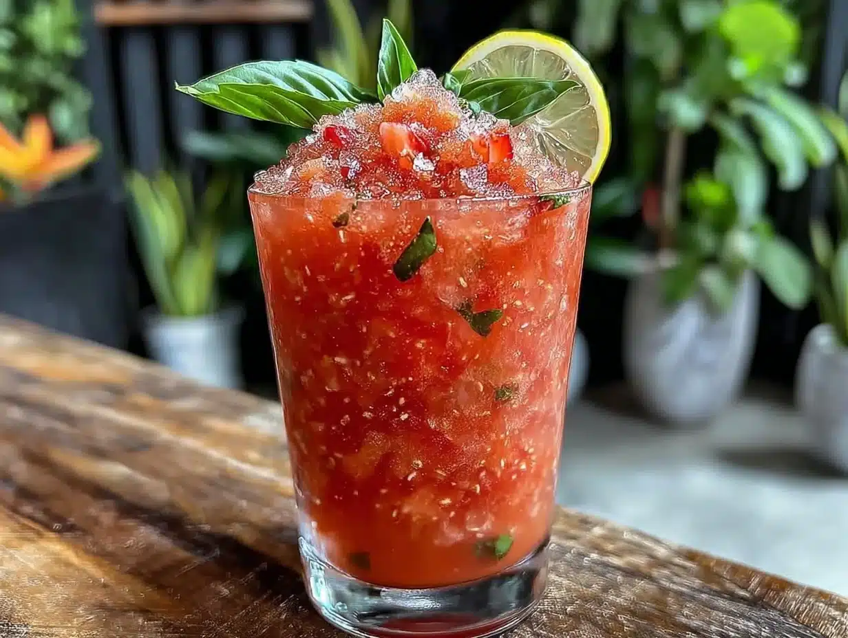 frozen strawberry basil lemonade slushie - featured image