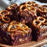 fudgy salted caramel pretzel brownies - featured image