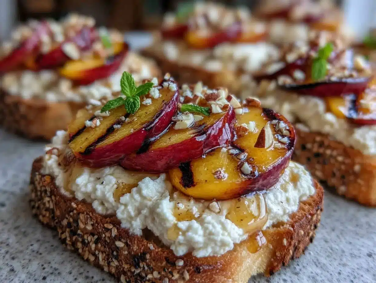 grilled nectarine and honey ricotta toast - featured image