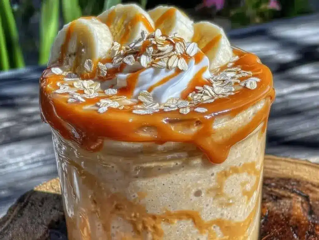 healthy peanut butter banana protein smoothie - featured image