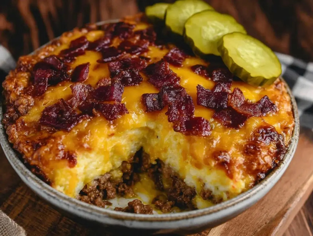 keto bacon cheeseburger casserole - featured image
