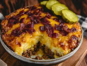 keto bacon cheeseburger casserole - featured image