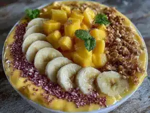mango pineapple protein smoothie bowl - featured image