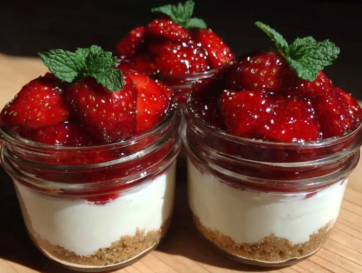 no bake strawberry cheesecake in a jar preparation steps