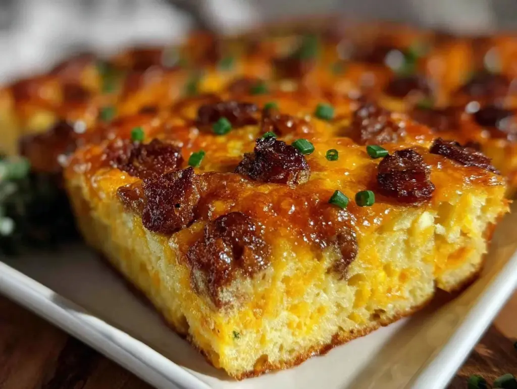 overnight bacon cheddar breakfast casserole - featured image
