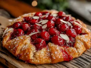 rustic fresh cherry almond galette - featured image
