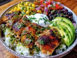 southwest chicken burrito bowl - featured image