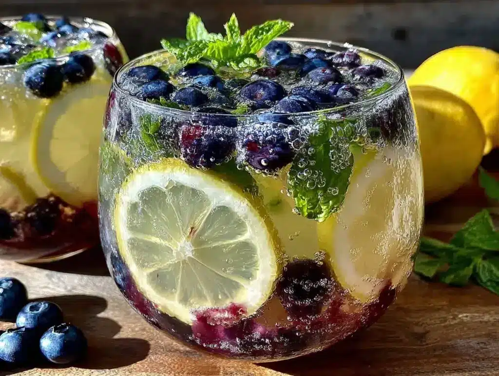 sparkling blueberry mint lemonade punch - featured image