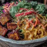 vegan thai peanut noodle bowl - featured image