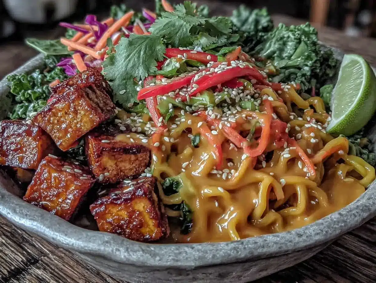 vegan thai peanut noodle bowl - featured image