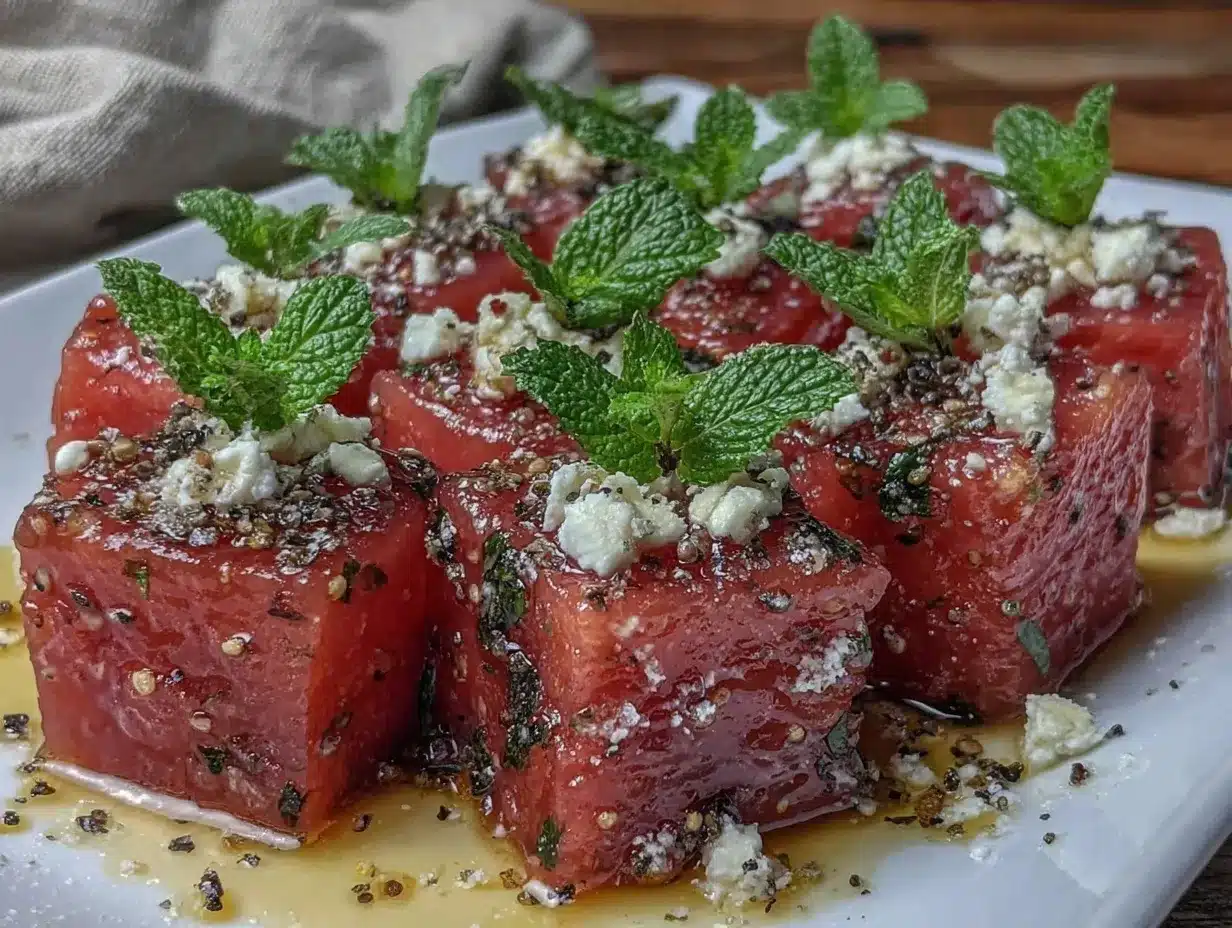 watermelon feta mint salad bites preparation steps