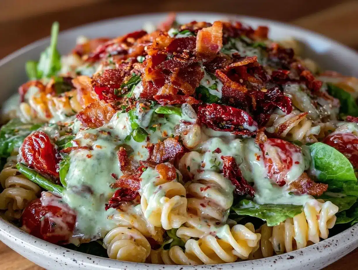 creamy avocado blt pasta salad preparation steps
