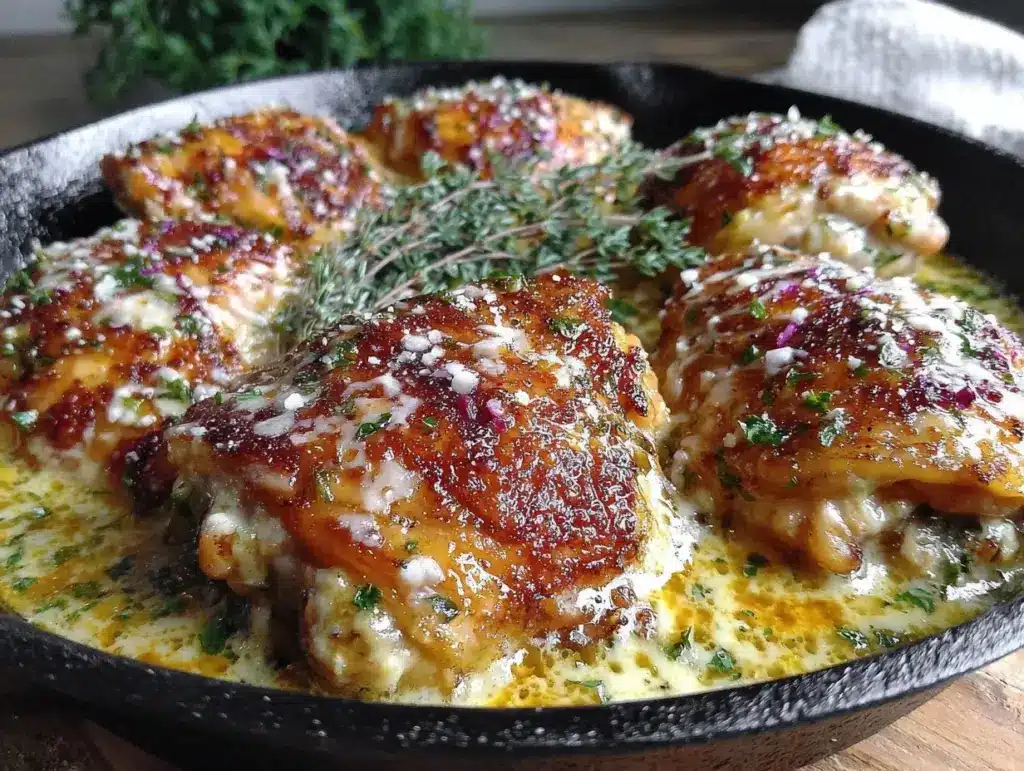creamy garlic parmesan chicken thighs - featured image