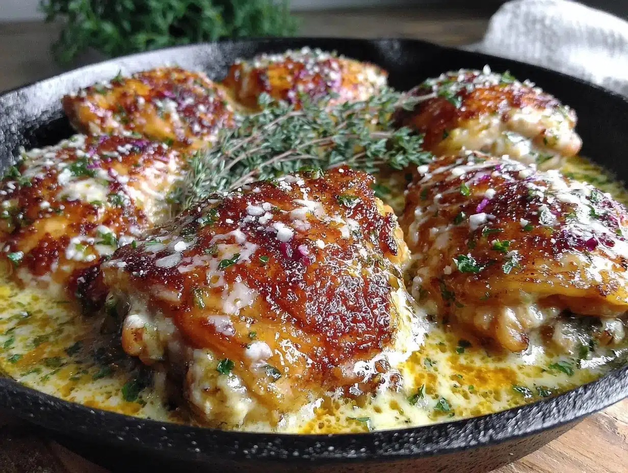 creamy garlic parmesan chicken thighs - featured image