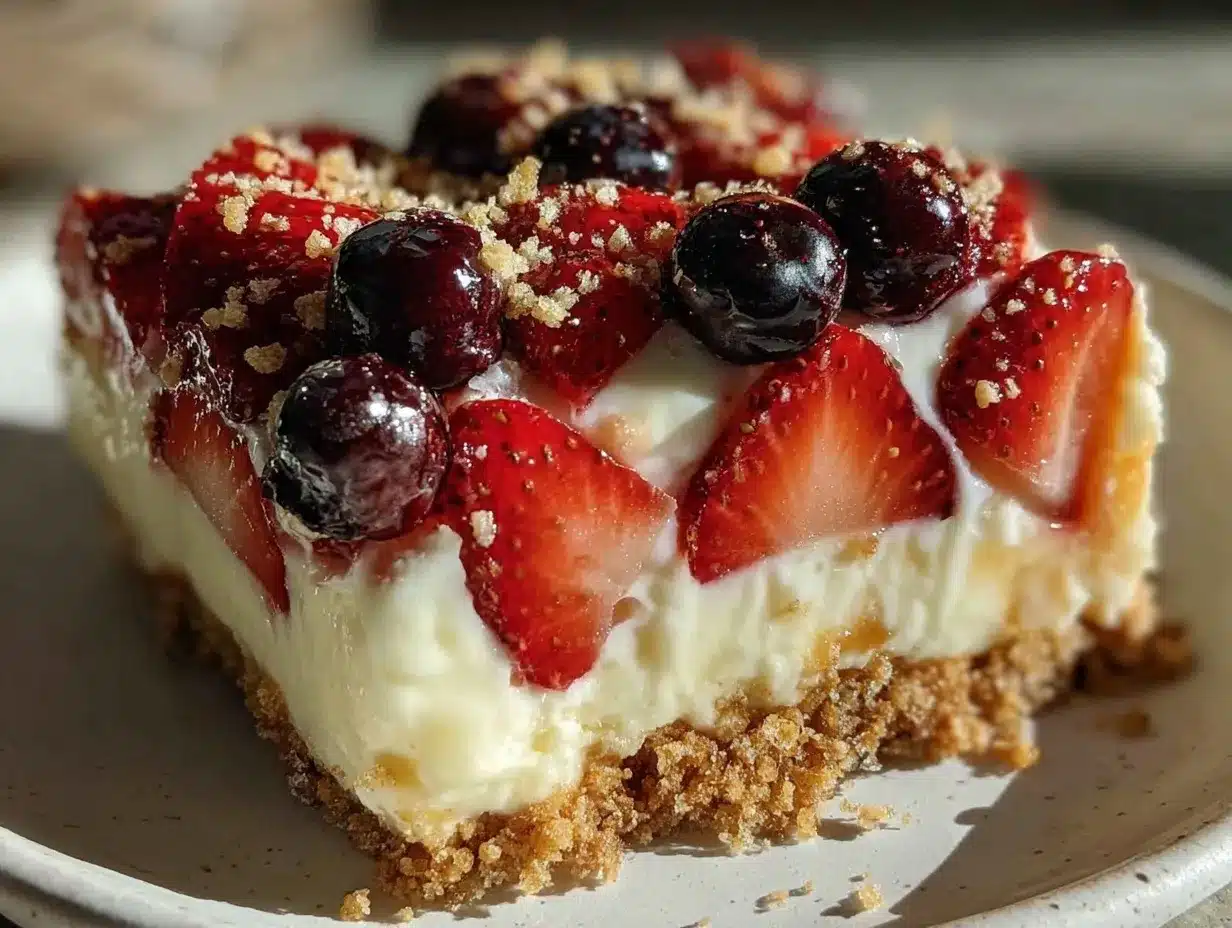 creamy no-bake strawberry cheesecake flag cake preparation steps