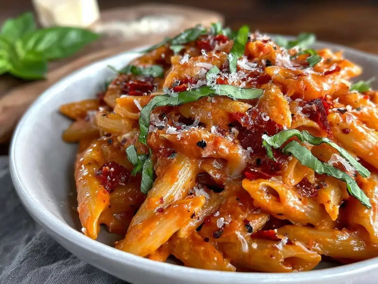 creamy roasted red pepper smoked gouda pasta - featured image