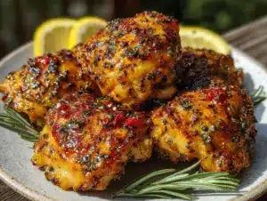 crispy air fryer lemon herb chicken thighs - featured image