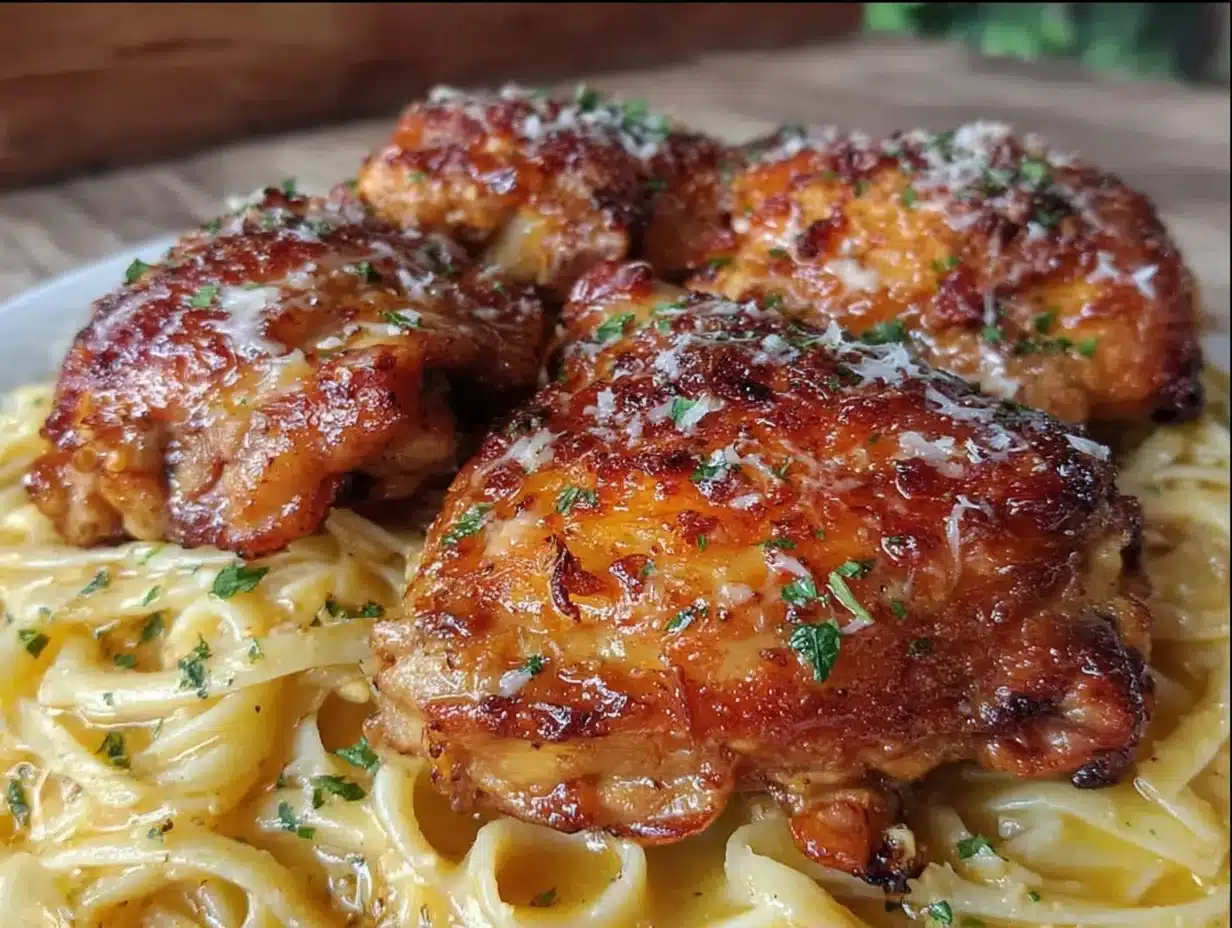 crispy garlic parmesan chicken thighs - featured image
