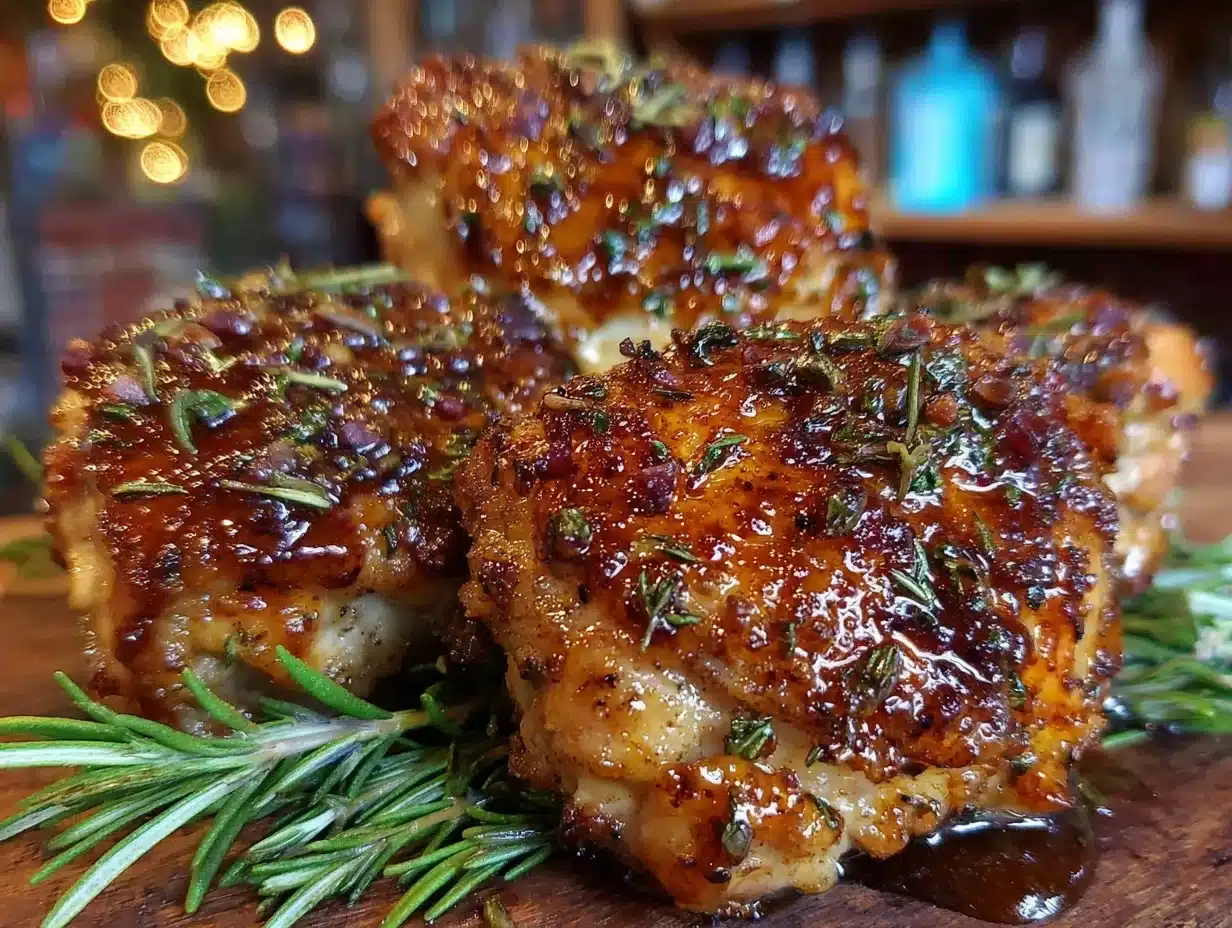 crispy honey garlic butter chicken thighs - featured image