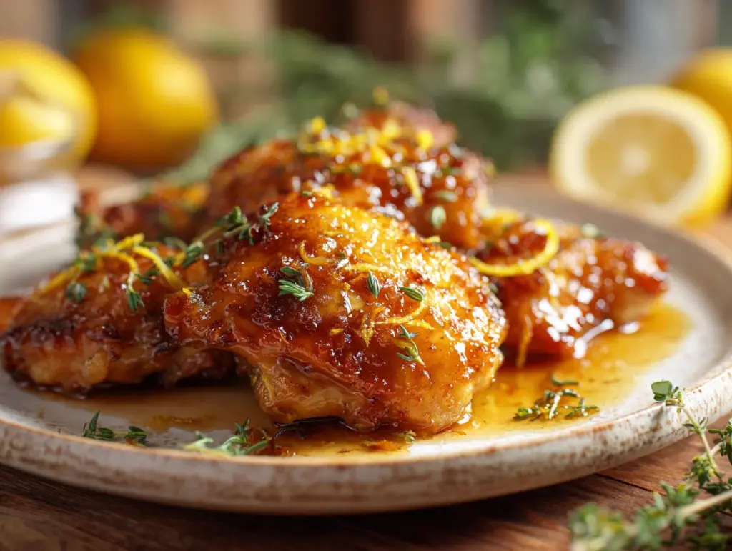 crispy honey lemon chicken thighs - featured image