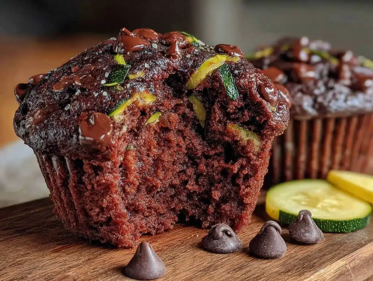 double chocolate zucchini muffins - featured image
