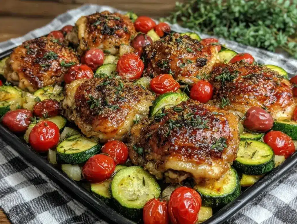 easy crispy sheet pan Greek chicken thighs - featured image
