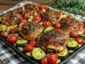 easy crispy sheet pan Greek chicken thighs - featured image