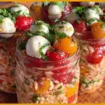 easy meal prep caprese orzo salad jars - featured image