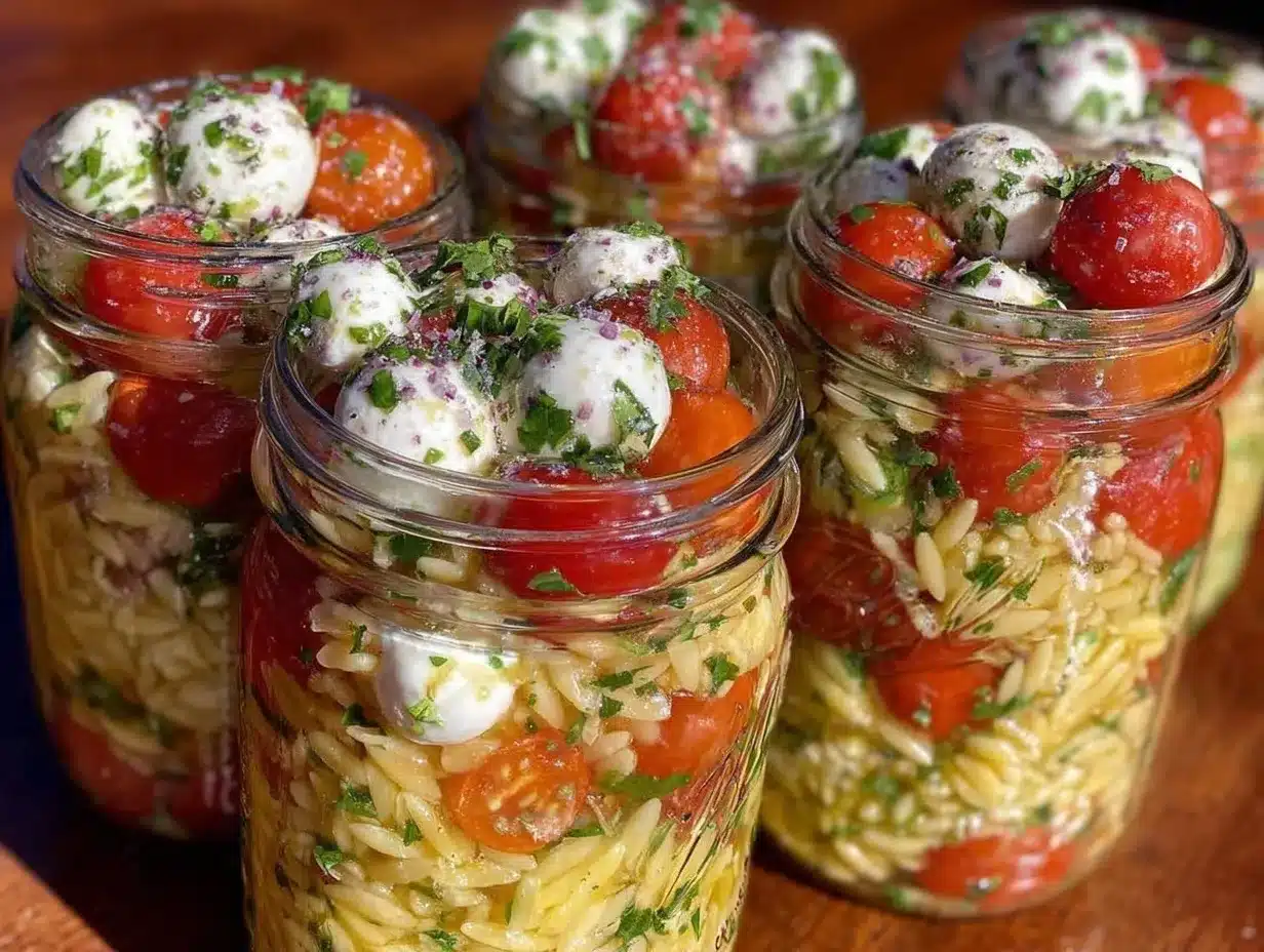 easy meal prep caprese orzo salad jars preparation steps