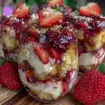 easy mini strawberry cheesecake trifle cups - featured image
