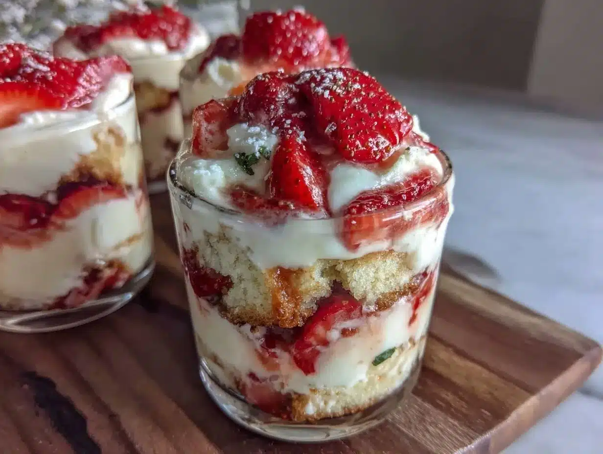 easy mini strawberry cheesecake trifle cups preparation steps