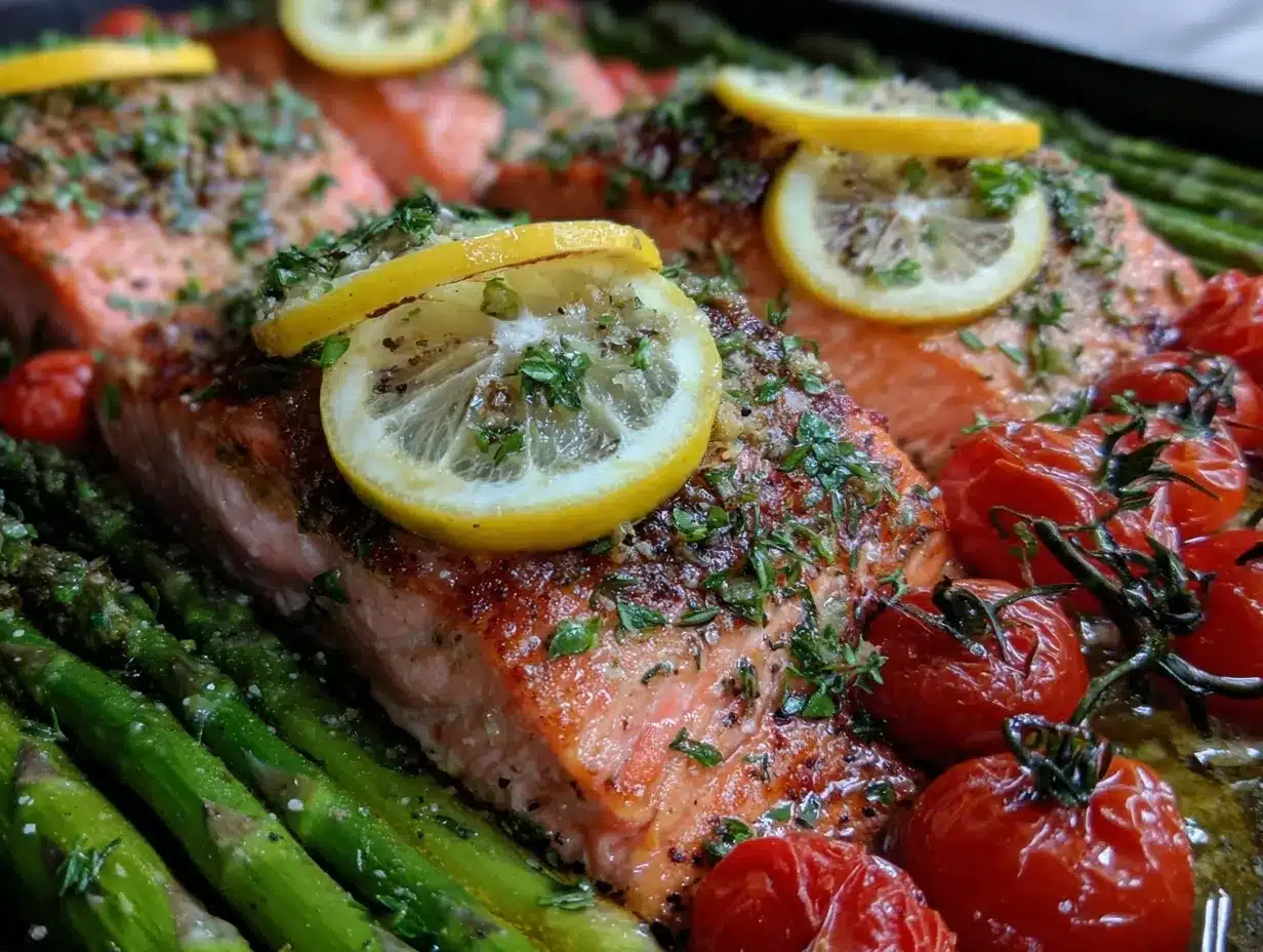 easy sheet pan lemon herb salmon preparation steps
