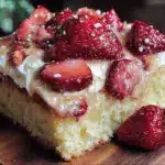 fluffy strawberry shortcake sheet cake - featured image