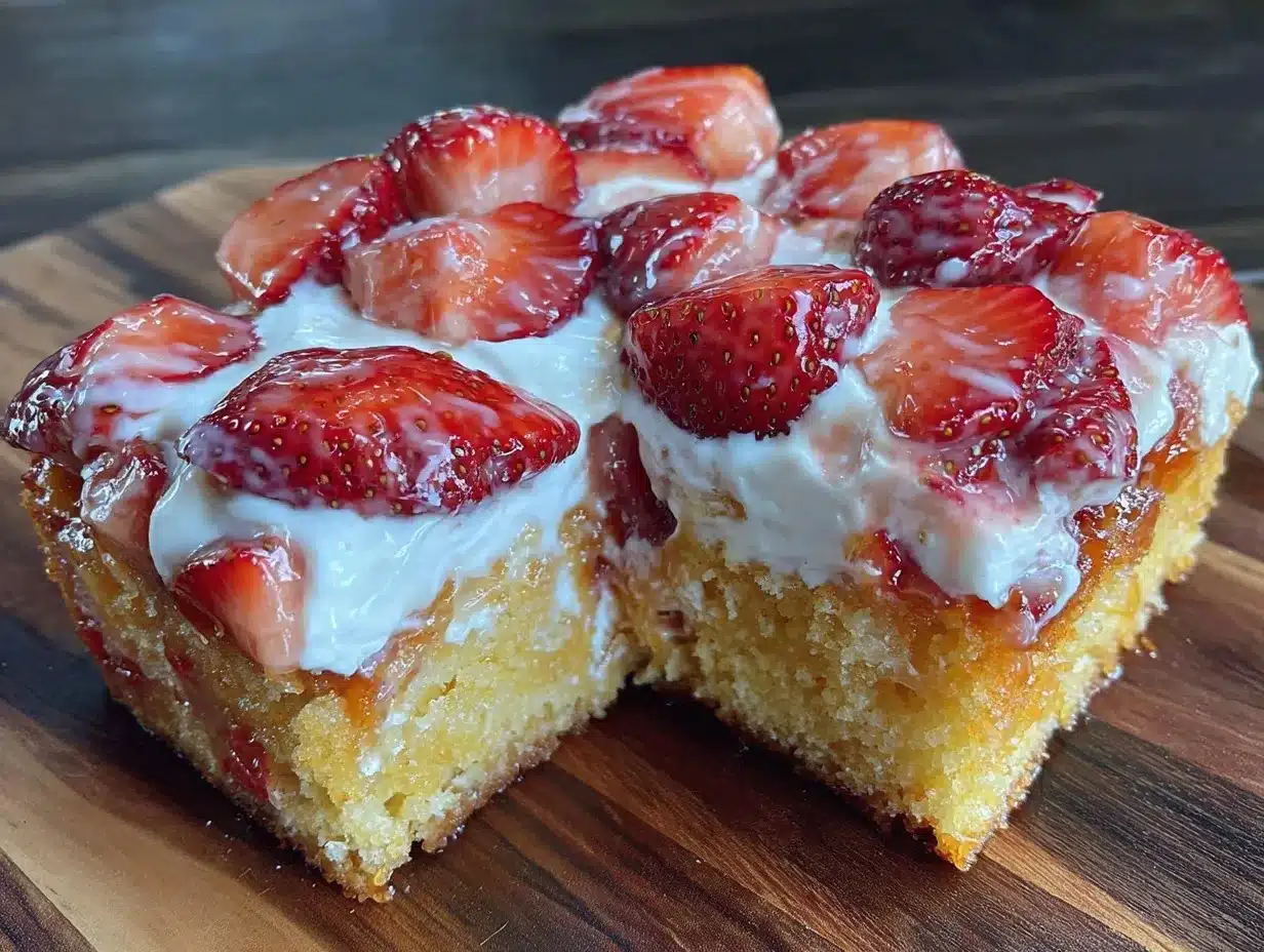 fluffy strawberry shortcake sheet cake preparation steps