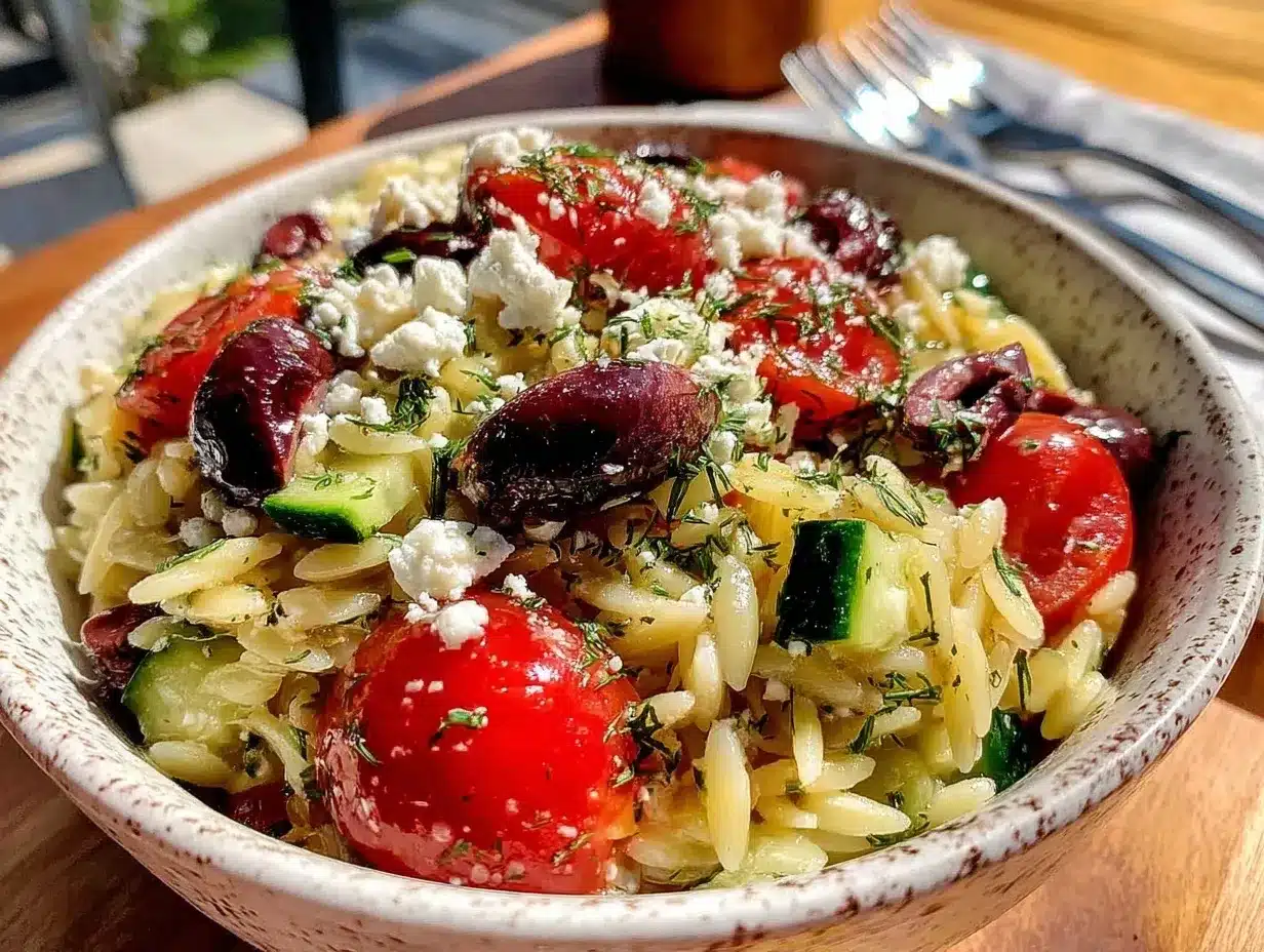 Fresh Greek Orzo Pasta Salad preparation steps