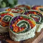 fresh rainbow veggie pinwheel wraps - featured image