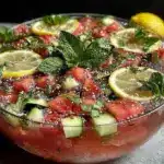 fresh sparkling watermelon lemonade punch bowl - featured image