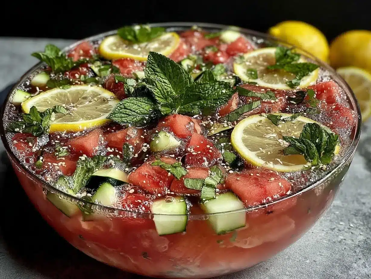 fresh sparkling watermelon lemonade punch bowl - featured image