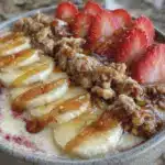 fresh strawberry banana protein smoothie bowl - featured image
