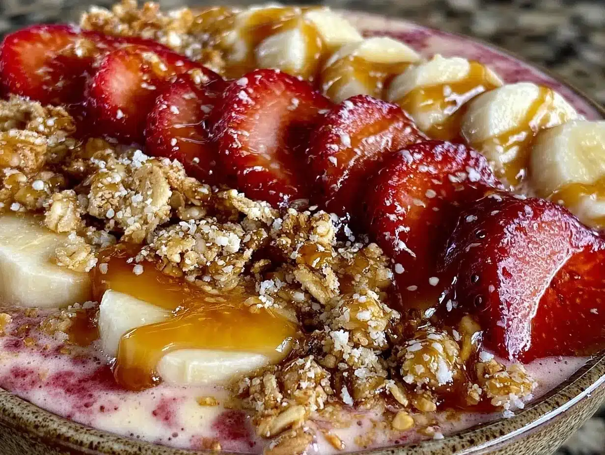fresh strawberry banana protein smoothie bowl preparation steps