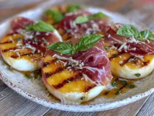 grilled peach burrata salad - featured image