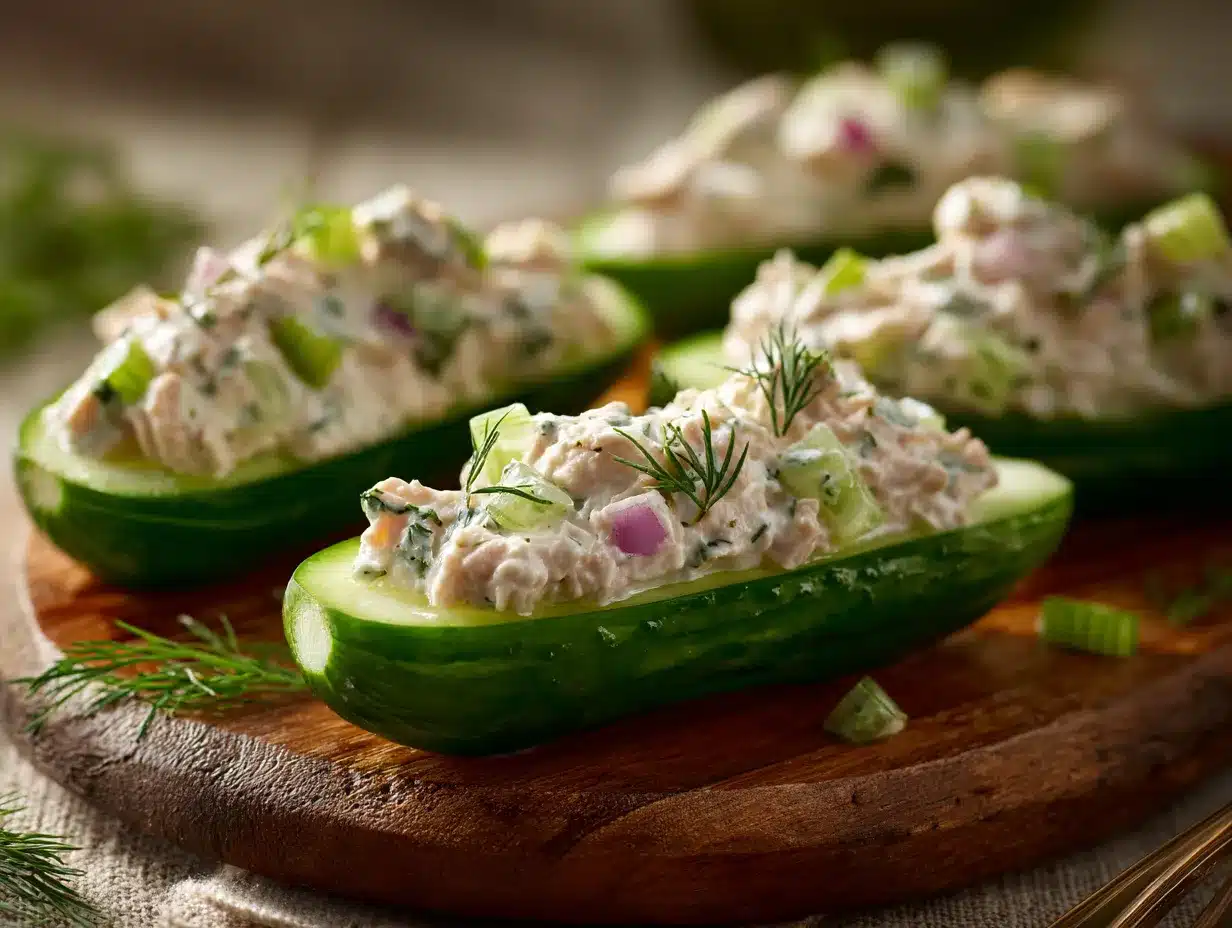 healthy high protein tuna cucumber boats preparation steps