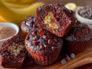 hidden veggie double chocolate banana muffins - featured image