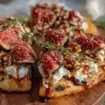 honey balsamic fig goat cheese flatbread - featured image