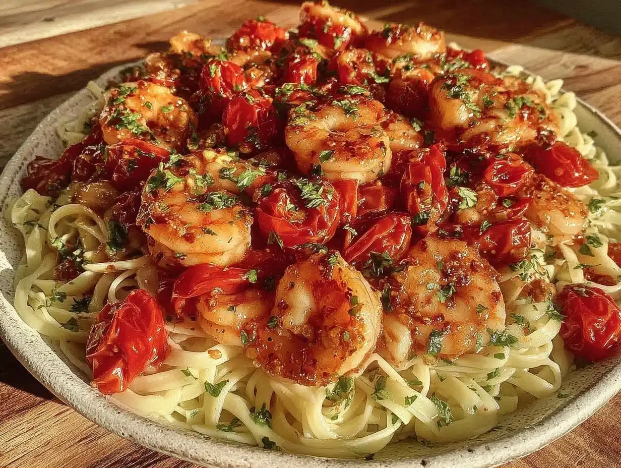 lemon garlic butter shrimp pasta - featured image