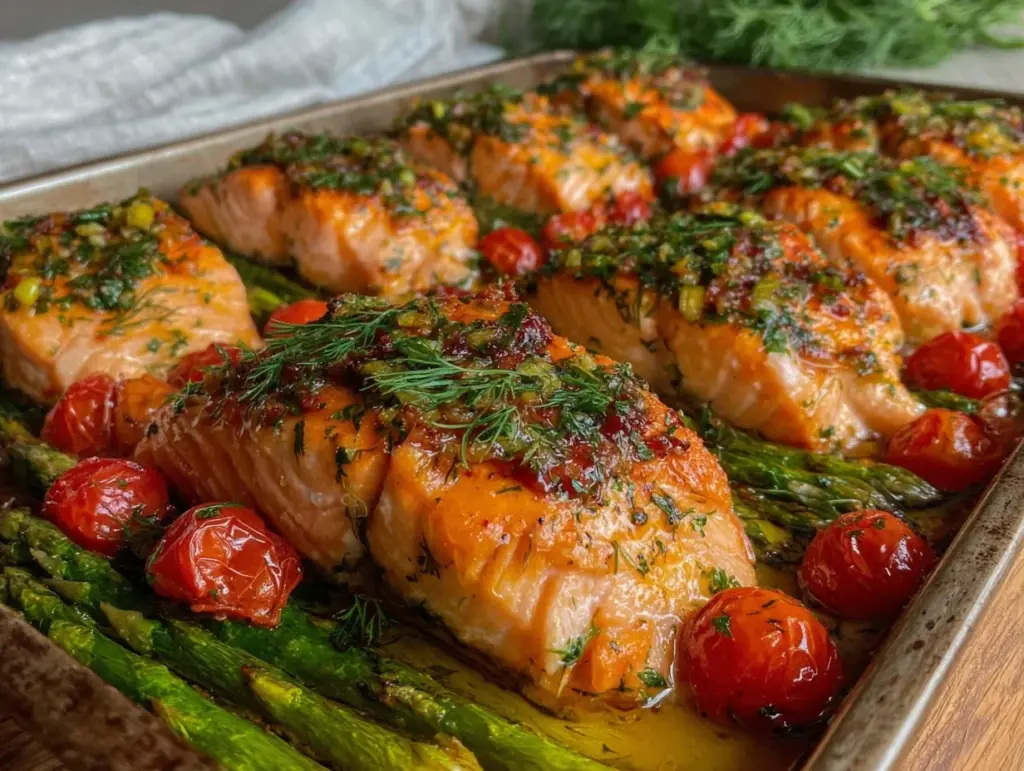 lemon herb salmon sheet pan dinner - featured image