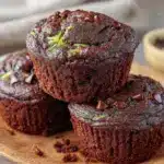 moist double chocolate chip zucchini muffins - featured image